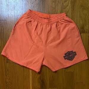 vintage harley-davidson orange drawstring shorts men’s made in usa